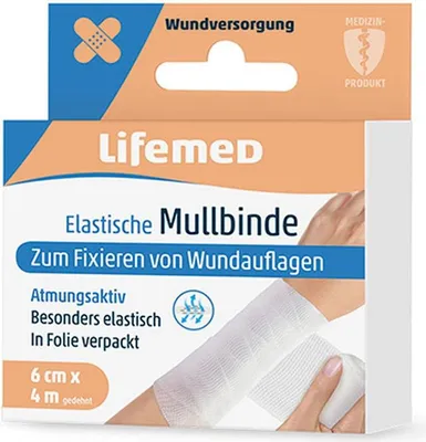 Obrázek produktu pro Lifemed  99021 Lifemed Mullbinde elastisch, weiß, 60 mm x 4,0 m