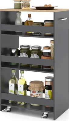 Immagine prodotto di COSTWAY Carrello da cucina 30 cm, carrello da cucina a 4 ripiani, scaffale da cucina su ruote, carrello da cucina con maniglia e ringhiere, scaffale da bagno in legno, 47,5x30x80,5 cm, grigio