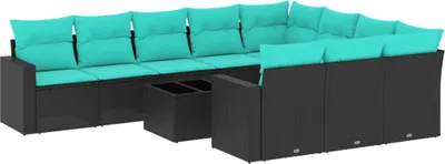 Produktbild von 11-tlg. Garten-Sofagarnitur mit Kissen Schwarz Poly Rattan