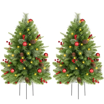 Productafbeelding van HOKEEPER Kunstkerstboom, set van 2, 90 cm, met LED-verlichting en dennenappels