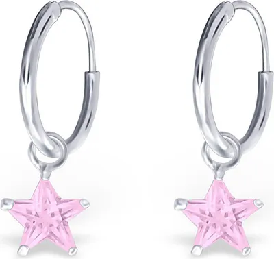 Produktbild von Creolen für Kinder: Mädchen 925 Silber Ohrringe mit Zirkonia Stern CZ Pink