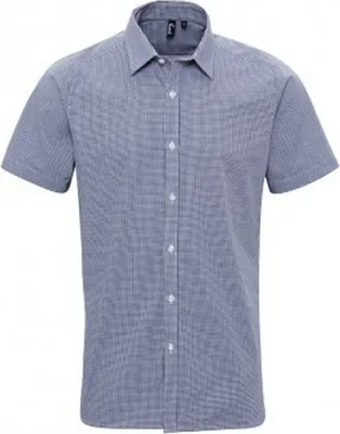 Produktbild von Premier Herren Hemd mit Vichykaro, kurzärmlig PC3100 (XL) (Marineblau/Weiß)