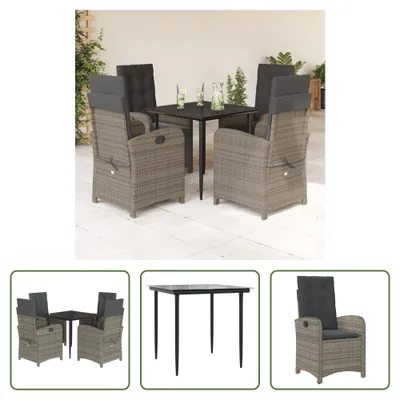 Image de The Living Store Ensemble de jardin 5 pièces avec coussins Gris Poly Rattan