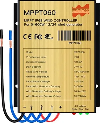 Imagen del producto de Controlador de viento, gestión automática de baterías, diseño resistente al agua, 600W, compatible con sistemas de 12V y 24V