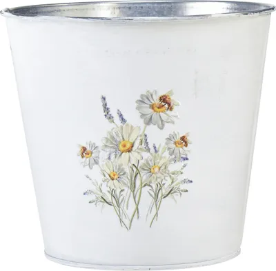Produktbild von Blumentopf Metall mit Blumenmotiv für Tischdeko und Landhausstil