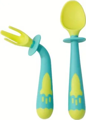 Immagine prodotto di Set cucchiaio e forchetta per bambini Manico pieghevole Posate per bambini BPA Free Silicone, Colore: verde, Modello: senza scatola