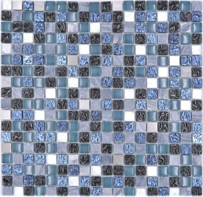 Produktbild von Mosani MOS92-670_f, Mosaik, Glas, Metall, Grau, Blau, Indoor, Rechteck, 300 mm