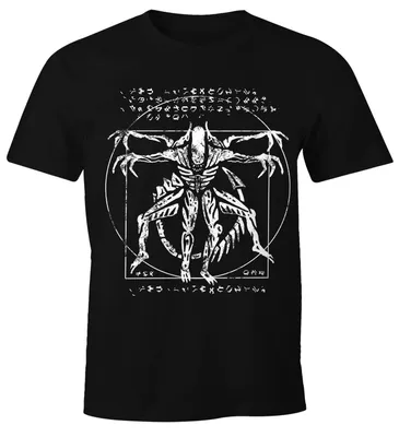 Produktbild von Herren T-Shirt Alien Xenomorph Parodie Da Vinci Fun-Shirt lustig Moonworks® schwarz L