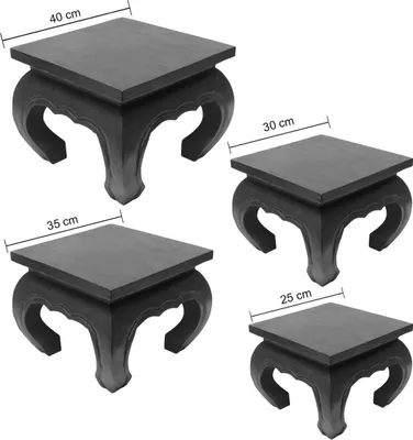 Produktbild von Opiumtisch Opium Tisch Beistelltisch Massiv Holz Couchtisch Nachttisch Hocker, Farbe:Schwarz, Größe:40x40x35 (LxBxH)