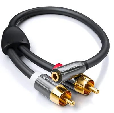 Produktbild von deleyCON 20cm Stereo Audio Kabel 3,5mm Klinke auf 2x RCA Cinch - Schwarz