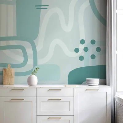 Produktbild von Vlies Fototapete - Geometric forms and patterns - abstract background with turquoise patterns 450x315 cm Muster a-A-10111-a-c