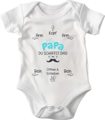 Produktbild von 22Feels Baumwolle Unisex Babybody Kurzarm Papa Du Schaffst Das Weiss Strampler Babyparty Geschenk Babshower Schlupfkragen Weicher Einteiler für Neugeborene Babys (3-6M)