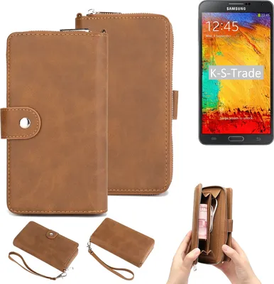 Produktbild von K-S-Trade Handyhülle Schutzhülle kompatibel mit Samsung Galaxy Note 3 & Portemonnee Tasche Handytasche Case Etui Geldbörse Wallet braun (1x)