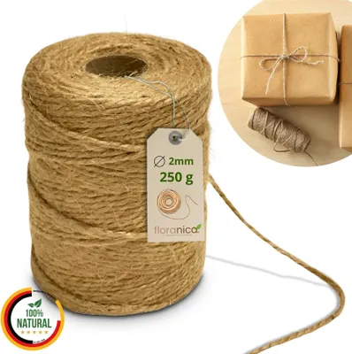 Obrázok produktu pre Floranica jutový špagát 2 mm 115 m dekoračný jutový špagát na balíky prírodné vlákno dekorácia balenie viazací špagát