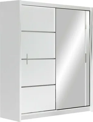 Produktbild von Schwebetürenschrank VISTA 150 cm mit Spiegel – moderner Kleiderschrank Schiebetürenschrank (Weiss)