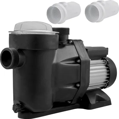 Image de SucceBuy Pompe de piscine 1 CV 19200 l/h 750 W Pompe de piscine encastrée avec moteur à panier tamis pour une eau de piscine propre Pompe de filtration de piscine 1,97 pouce entrée/sortie + 2 tuyaux de raccordement