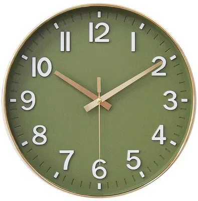 Image de Horloge murale radiocommandée 30 cm. Horloge murale silencieuse sans tic-tac. Horloge moderne à piles pour la maison, la cuisine, le salon, le bureau ou comme décoration murale (vert doré)