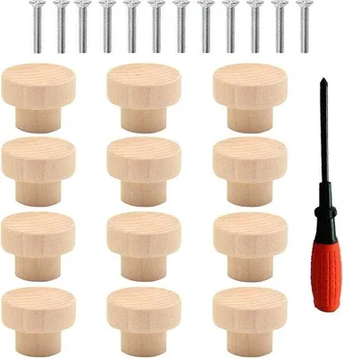 Productafbeelding van Famanu meubelknopen, hout, natuurlijke uitstraling - 35 x 26 mm, 12 stuks