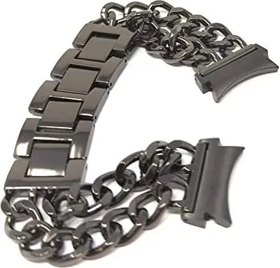 A close-up shot of a metal watch band.