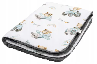 Image de Couverture double face Bonjour Cherie Motifs tracteurs Minky 100x150 cm