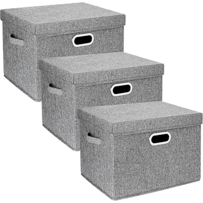 Immagine prodotto di Contenitore con coperchio, in tessuto, pieghevole, lavabile, dimensioni 44x30x29 cm, confezione da 3 pezzi, colore grigio