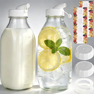 Obrázek produktu pro Skleněná láhev – průhledná – 1 litr – vhodná do myčky – pro nápoje a potraviny