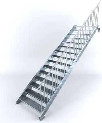 Produktbild von Stahltreppe 15 Stufen bis Höhe 300 cm, Laufbreite : 120 cm Geländer rechts ST 1 (31 / 31 mm)