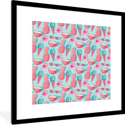 Produktbild von MuchoWow® Gerahmtes Poster Sommer - Eiscreme - Obst - Rosa 40x40 cm - Poster mit Schwarzem Bilderrahmen Wandposter Rahmen Foto Bilder - Poster - Plakat im Rahmen