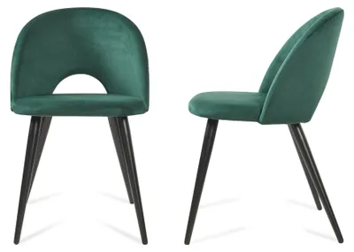 Image de Lot de 2 chaises de salle à manger « Karijoki » : chaises rembourrées en velours avec pieds en métal, 77 x 50 x 55 cm, vert foncé / noir
