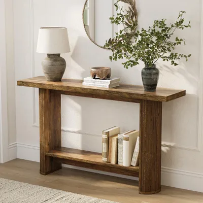 Zdjęcie produktu dla LITTLE TREE 140 cm Nowoczesny stolik konsolowy, wąski stolik do przedpokoju, drewniany stolik do przedpokoju, za sofą, przedpokój, wejście, brązowy