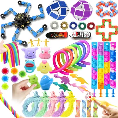 Productafbeelding van JUAUO Set van 50 fidget-speeltjes, stress- en angstverlichtende speeltjes voor kinderen en volwassenen, anti-stress speeltjes voor angstverlichting, autisme en ADHD, sensorische speelgoedset voor kinderfeestjes