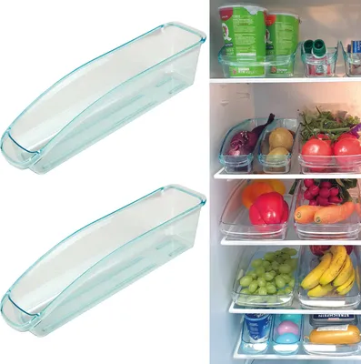 Produktbild von zestaw 2 pudełek do lodówki (33 x 7,5 x 8 cm) Pudełko z rączką Można myć w zmywarce - Plastik bezpieczny dla żywności - Organizer kuchenny