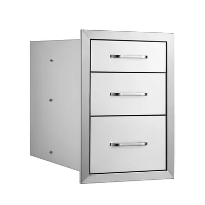 Zdjęcie produktu dla Szuflady do kuchni zewnętrznych SucceBuy, 14" W x 20.3" H x 23" D, potrójny dostęp, montaż podtynkowy, konstrukcja ze stali nierdzewnej, uchwyt w zestawie, idealne szuflady na wyspy grillowe do kuchni zewnętrznych i stanowisk do grillowania na patio