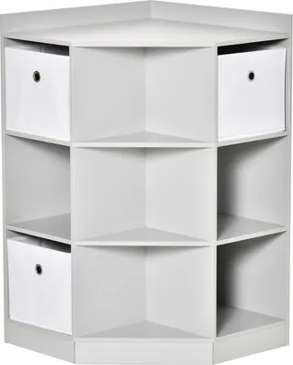 Produktbild von Kinderregal Eckregal mit 3 Aufbewahrungsboxen Kinderzimmer Spielzeugablage für 3-12 Jahre Kinder Weiß 57,4 x 57,4 x 94 cm, Weiß, holz, 57,40 cm, 94 cm