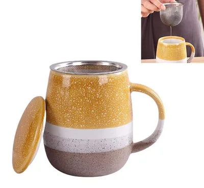 Image de Tasse en céramique avec couvercle et filtre, 400 ml, jaune