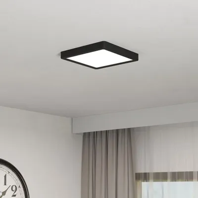 Productafbeelding van Eglo LED Smart Deckenleuchte Fueva 6.z Schwarz 22x22cm IP44 10,5W 1600lm RGBTW 2700K-6500K Dimmbar AppGoogle Alexa Bluetooth ZigBee Matter