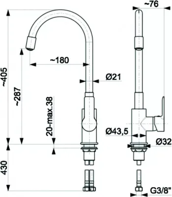 Obrázek produktu pro Kuchyňská baterie, 40,5 cm, bílá, s otočnou výtokovou trubicí o 360°, Lentis