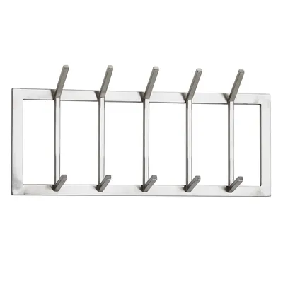 Produktbild von WOHNLING Wandgarderobe Metall Silber 65x30x10 cm Design Flurgarderobe Stahl Hakenleiste Wandpaneel Garderobe Wand Garderobenleiste Flur