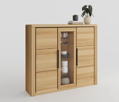 Produktbild von Vitrine Highboard Brest Kernbuche geölt Teilmassiv Breite 160cm Höhe 141cm