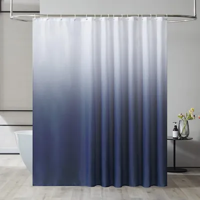 Produktbild von Duschvorhang Überlänge Antibakteriell Wasserdicht Weiß Dunkelblau 240x200cm