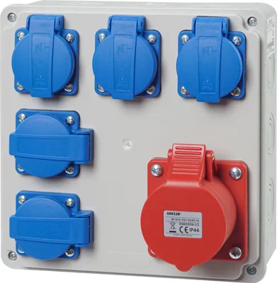 Produktbild von Baustromverteiler Wandverteiler CEE 16A 400V mit 5x 230V Schuko Steckdose Komplett