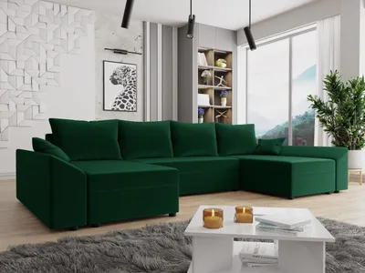 Obrázek produktu pro Sedací souprava do U na každodenní spaní FREDERIK - tmavá zelená