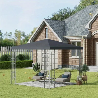 Productafbeelding van Tuinoverkapping 3x3m - Weerbestendig Grijs Tuinpaviljoen met Stalen Frame