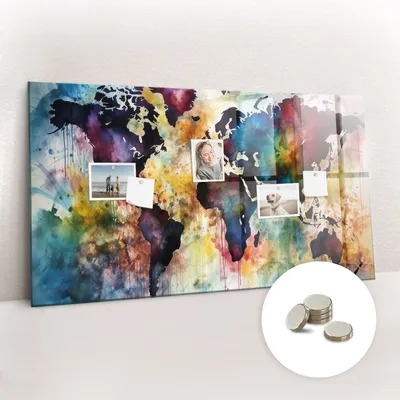 Obrázok produktu pre Magnetická tabuľa na stenu - Memo Tabuľa Sklenená - vrátane 5 magnetov - 120x60 cm - Akvarelová mapa
