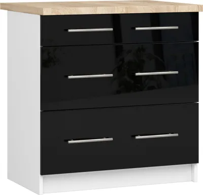 Obrázek produktu pro MOB, Dolní kuchyňská skříňka - Ozara S80 3SZ (bílá + černý lesk)