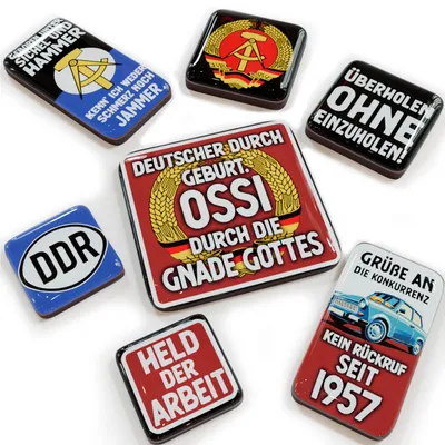 Produktbild von LANOLU Kühlschrankmagnete Set DDR, lustige Magnete mit Sprüchen, Set mit 7 Magneten Kühlschrank, Ossi DDR Produkte, Ostprodukte