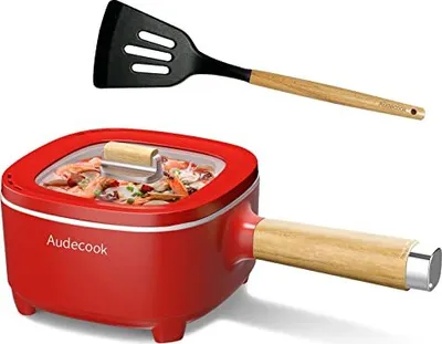 Produktbild von Audecook Elektrischer Hot Pot mit Dampfgarer, 2L/20cm Antihaft Elektropfanne Keramikglasur, Tragbarer Multikocher für Ramen, Steak, Ei, Haferflocken,