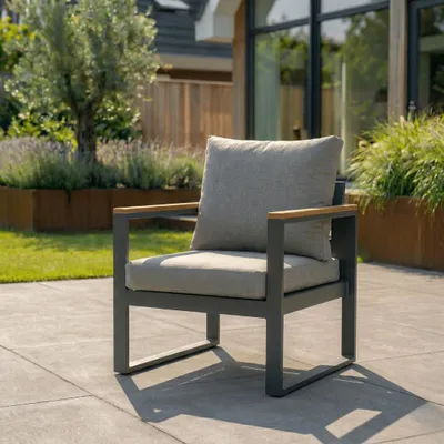 Produktbild von Gartensessel Cube Anthrazit Gartenstühl Aluminium/Holz – 22381A