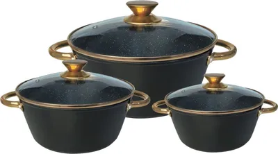 Produktbild von Kochtopf Kasserolle Topf Set 6-tlg Rose-Gold Glasdeckel Cheffinger CF-RGC01