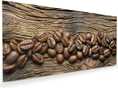 Produktbild von Glasbild 80x40cm in XXL für Wohnzimmer, Schlafzimmer Motiv Kaffeebohnen Holz